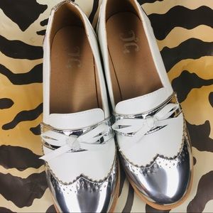 TG Silver and White slip oxfords size 8